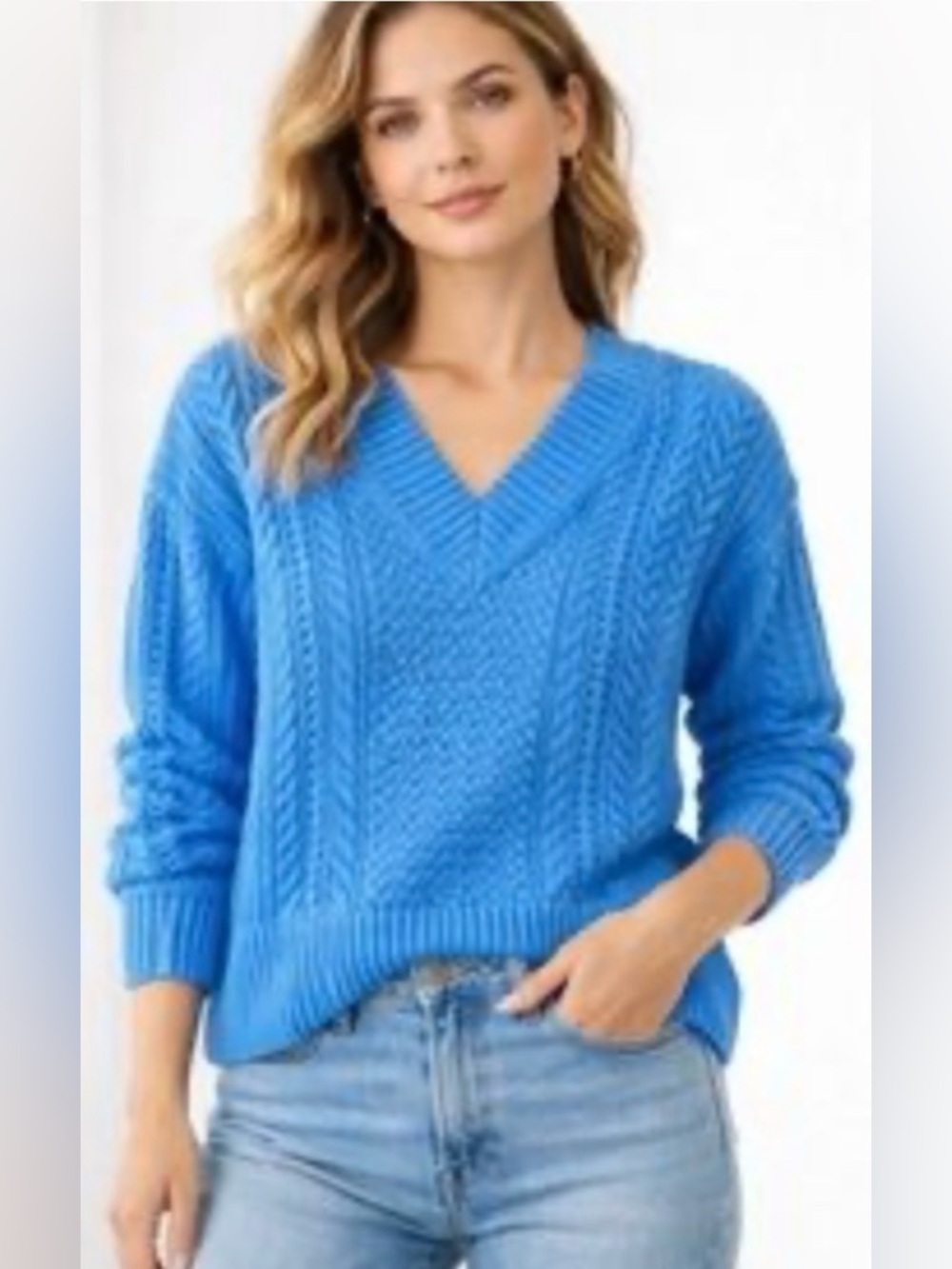 J Crew Cotton Cable Knit V Neck Sweater, size M, NWT